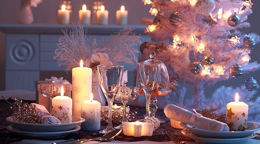 stylish christmas table decoration in white